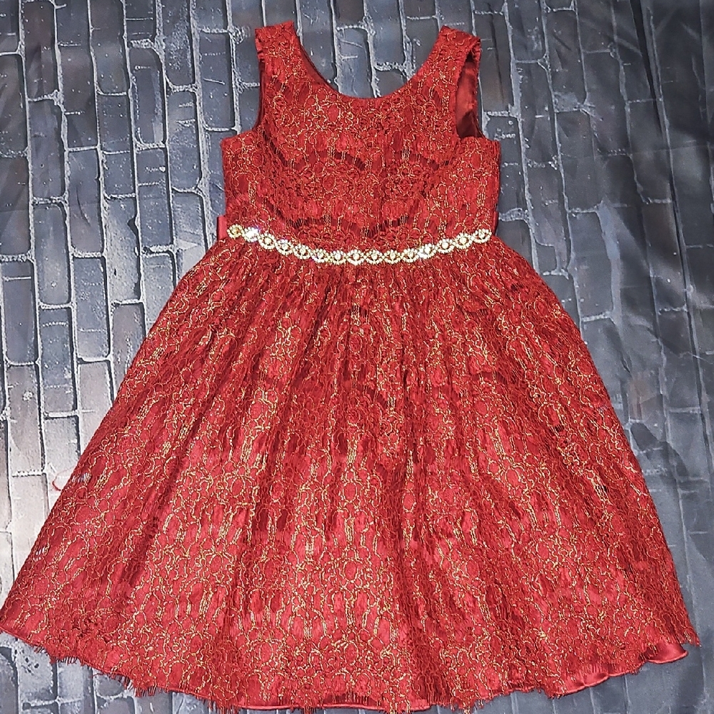 American Princess Red Lace Dress with Gold Accents